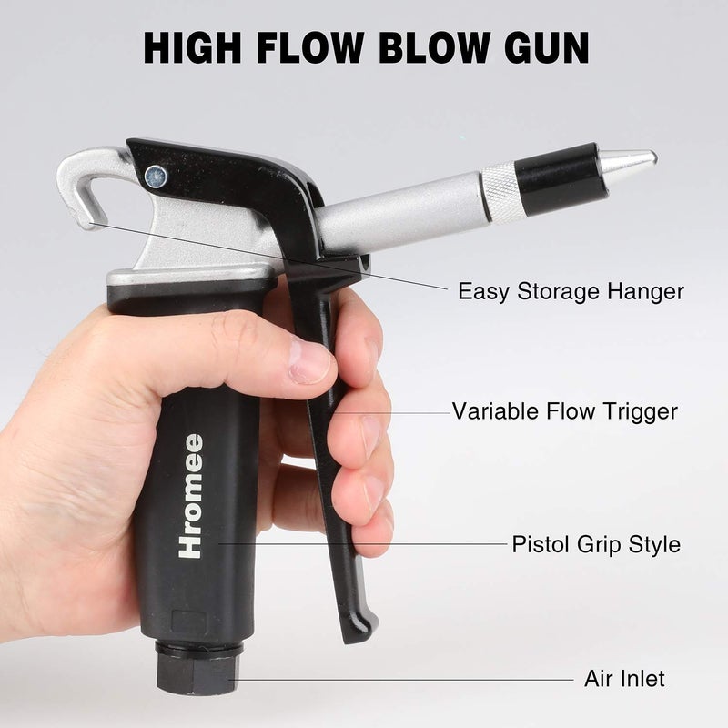 Hromee 12 Pieces High Flow Air Blow Gun Kit with Safe Quiet Xtreme Nozzles Rubber Tip 6/12 Inch Extension Chip Guard and Needles Duster Gun and Air Compressor Accessories - Image 3